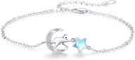 🐱✨ серебряный кот с лунным камнем браслет-анклет на ногу с звездой: гипоаллергенная и регулируемая цепочка для пляжа или моря - идеальный подарок для мамы, дочери или подростка! логотип