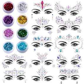 img 4 attached to 🧜 Sparkle like a Mermaid: SIQUK 12 Sets Face Gems Glitter and Chunky Face Glitter Temporary Tattoos for Festival Rave Carnival Party