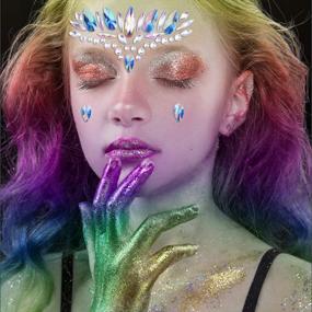 img 1 attached to 🧜 Sparkle like a Mermaid: SIQUK 12 Sets Face Gems Glitter and Chunky Face Glitter Temporary Tattoos for Festival Rave Carnival Party