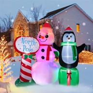 hoojo 7.5 ft outdoor inflatable snowman with penguin guidepost: colorful led lights for holiday decor in lawn, yard, garden логотип