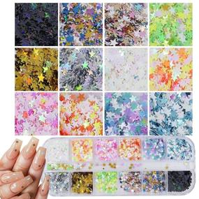 img 1 attached to 💅 Holographic Nail Sequins Mixed Shapes: Iridescent Nail Glitter Flakes, Butterfly, Hearts, Star - DIY Manicure Decorations Set for Nail Art, Crafts, Makeup (Style A)