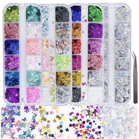 img 4 attached to 💅 Holographic Nail Sequins Mixed Shapes: Iridescent Nail Glitter Flakes, Butterfly, Hearts, Star - DIY Manicure Decorations Set for Nail Art, Crafts, Makeup (Style A)