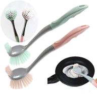 🧼 qisuma round dish brush: versatile kitchen and bathroom scrub brush for thorough cleaning - long handle, 2 sided dish scrubber - pink and green 2packs logo