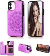 👛 stylish crosspace wallet case for iphone 11 pro [5.8 inch, 2019 release] - embossed mandala flower design, card holder, pu leather flip cover - purple logo