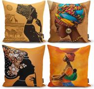 ysahome tribal décor digital print pillow cover - black woman cushion cover - african american girls throw pillow case - ethnic ancient theme decorative accent pillow, 18x18 inches, orange (set of 4) - enhanced seo логотип