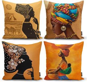 img 4 attached to Ysahome Tribal Décor Digital Print Pillow Cover - Black Woman Cushion Cover - African American Girls Throw Pillow Case - Ethnic Ancient Theme Decorative Accent Pillow, 18x18 Inches, Orange (Set of 4) - Enhanced SEO