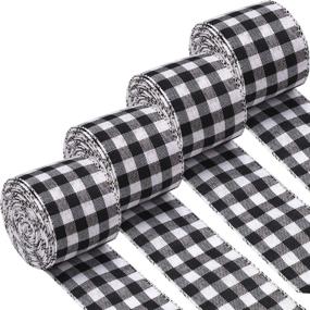 img 4 attached to 🎁 URATOT Christmas Wrapping Ribbon: 4 Rolls White and Black Plaid Burlap Ribbon for Crafts and Decorations, Christmas Tree Bows and Wreaths