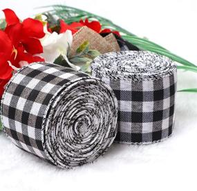 img 2 attached to 🎁 URATOT Christmas Wrapping Ribbon: 4 Rolls White and Black Plaid Burlap Ribbon for Crafts and Decorations, Christmas Tree Bows and Wreaths