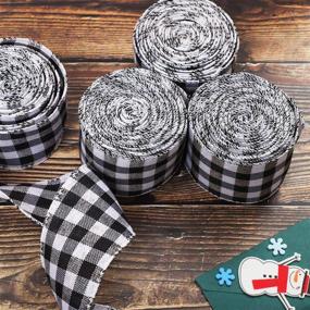 img 1 attached to 🎁 URATOT Christmas Wrapping Ribbon: 4 Rolls White and Black Plaid Burlap Ribbon for Crafts and Decorations, Christmas Tree Bows and Wreaths