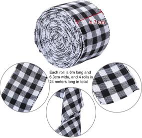 img 3 attached to 🎁 URATOT Christmas Wrapping Ribbon: 4 Rolls White and Black Plaid Burlap Ribbon for Crafts and Decorations, Christmas Tree Bows and Wreaths