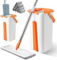 🧹 premium flat floor mop and bucket set - 10 microfiber mop pads included | self-cleaning squeeze mop & bucket system | extended stainless steel handle for efficient floor cleaning logo