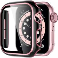 🌑 geak full coverage screen protector case 38mm for apple watch series 3/2/1 - black bumper cover with pink edge and screen protector for women men - black/rose pink color logo