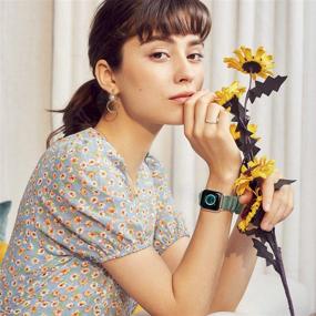 img 1 attached to 🍏 Fabric Scrunchies Apple Watch Bands 38mm 40mm - Women's Printed Elastic Wristbands Straps for iWatch Series 6 5 4 3 2 1 SE (Small Black/Green)