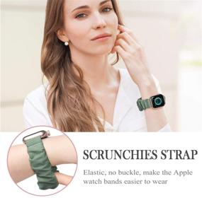 img 2 attached to 🍏 Fabric Scrunchies Apple Watch Bands 38mm 40mm - Women's Printed Elastic Wristbands Straps for iWatch Series 6 5 4 3 2 1 SE (Small Black/Green)