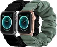 🍏 fabric scrunchies apple watch bands 38mm 40mm - women's printed elastic wristbands straps for iwatch series 6 5 4 3 2 1 se (small black/green) logo