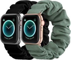 img 4 attached to 🍏 Fabric Scrunchies Apple Watch Bands 38mm 40mm - Women's Printed Elastic Wristbands Straps for iWatch Series 6 5 4 3 2 1 SE (Small Black/Green)