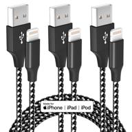 🔌 high-quality 3-pack 10ft mfi certified lightning cable, fast charging nylon braided syncing cord for iphone 12 11 pro max xs x xr 8 7 es and more! logo