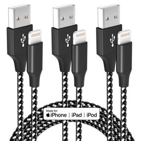 img 4 attached to 🔌 High-Quality 3-Pack 10ft Mfi Certified Lightning Cable, Fast Charging Nylon Braided Syncing Cord for iPhone 12 11 Pro Max Xs X XR 8 7 ES and More!