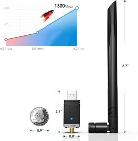 img 1 attached to 📶 High-Speed USB WiFi Adapter with Dual Band Antenna for Windows & Mac - 1300Mbps, USB 3.0 Dongle, 802.11 ac Wireless Network Adapter