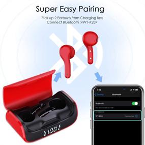 img 2 attached to 🎧 Red Bluetooth 5.0 Earbuds with Charging Case, K28R - 3-4 Hours Playtime, 3D Surround Sound, In-Ear Headphones for Android/Windows, Built-in Mic, Siri Wake-Up Support