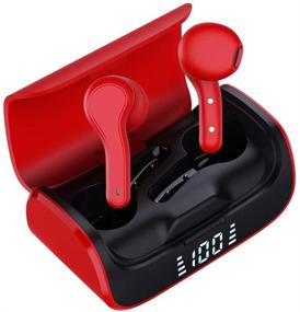 img 4 attached to 🎧 Red Bluetooth 5.0 Earbuds with Charging Case, K28R - 3-4 Hours Playtime, 3D Surround Sound, In-Ear Headphones for Android/Windows, Built-in Mic, Siri Wake-Up Support