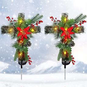 img 4 attached to Christmas Decorations Outdoor Solar Cross Stake Lights - 2 Pack, Waterproof IP65, Auto On/Off, Grave Decorations with 10 LEDs & Pinecones for Garden, Yard, Lawn, Cemetery