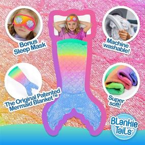 img 1 attached to 🧜 Blankie Tails Mermaid Blanket - Rainbow Glitter Double-Sided Wearable Blanket with Sleep Mask - Perfect for Kids, Adults, and Teens