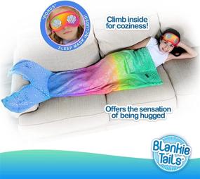 img 3 attached to 🧜 Blankie Tails Mermaid Blanket - Rainbow Glitter Double-Sided Wearable Blanket with Sleep Mask - Perfect for Kids, Adults, and Teens