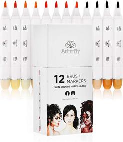 img 4 attached to Professional Brush Tip Skin Tone Markers Set Of 12 Flesh Colored Manga Markers For Drawing Sketching Illustration