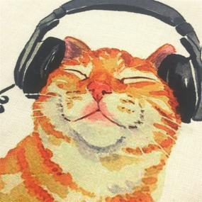 img 3 attached to Music Cat Square Cotton Linen Decorative Throw Pillow Case 🎵 Cushion Cover Pillowcase for Sofa - 18 x 18 Inch (YOUR SMILE)