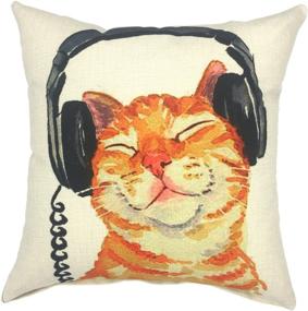 img 4 attached to Music Cat Square Cotton Linen Decorative Throw Pillow Case 🎵 Cushion Cover Pillowcase for Sofa - 18 x 18 Inch (YOUR SMILE)