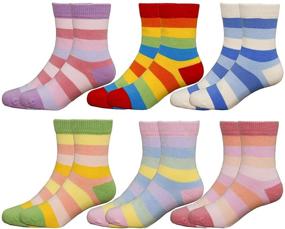 img 4 attached to 🧦 Jewatiby Toddler Little Kids Girls Socks: 6 Pairs of Soft Cotton Crew Socks with Stripe and Dots Design