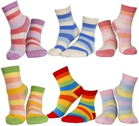 img 1 attached to 🧦 Jewatiby Toddler Little Kids Girls Socks: 6 Pairs of Soft Cotton Crew Socks with Stripe and Dots Design