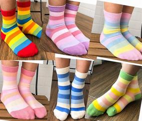 img 2 attached to 🧦 Jewatiby Toddler Little Kids Girls Socks: 6 Pairs of Soft Cotton Crew Socks with Stripe and Dots Design