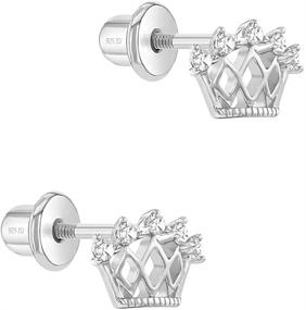 img 3 attached to 👑 Polished & Elegant 925 Sterling Silver Crown Princess Cubic Zirconia Earrings with Safety Screw Back Locking System - Perfect Royal Jewelry for Toddlers, Little Girls & Preteens