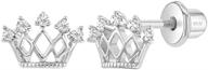 👑 polished & elegant 925 sterling silver crown princess cubic zirconia earrings with safety screw back locking system - perfect royal jewelry for toddlers, little girls & preteens logo