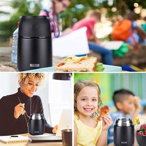 img 1 attached to 🍱 17 oz Thermos Food Jar for Hot & Cold Food - Perfect for Kids & Adults, Lunchtime Insulated Food Container with Spoon Included - Black (1 pack)