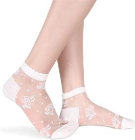 img 2 attached to 🧦 Стильные женские прозрачные кружевные носочки до щиколотки из сетчатого нейлона: сверхтонкие, прозрачные, шелковистые рыбьи сетки с рюшками и жемчугом