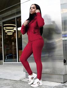 img 2 attached to 🏃 Women's Textured 2-Piece Jogging Suit Set: Long Sleeve Full Zip Jacket with Skinny Pants, Perfect Tracksuit Outfit