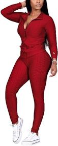 img 4 attached to 🏃 Women's Textured 2-Piece Jogging Suit Set: Long Sleeve Full Zip Jacket with Skinny Pants, Perfect Tracksuit Outfit