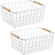 lelecat white wire baskets with wooden handles: stylish storage 🧺 organizers for pantry, cabinets, closets, bedrooms & kitchen - set of 2 логотип