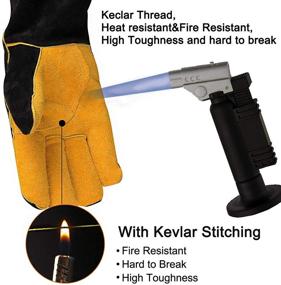 img 1 attached to 🧤 Welding Gloves, Cuwiny 1112°F Heat/Fire Resistant Leather Forge Gloves, Kevlar Stitched with 16-inch Extra Long Sleeve, Fireproof Hook and Loop Tape, Suitable for Mig/Tig Applications
