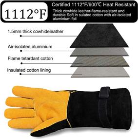 img 3 attached to 🧤 Welding Gloves, Cuwiny 1112°F Heat/Fire Resistant Leather Forge Gloves, Kevlar Stitched with 16-inch Extra Long Sleeve, Fireproof Hook and Loop Tape, Suitable for Mig/Tig Applications