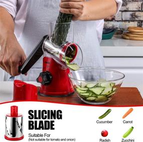 img 2 attached to 🧀 Geedel Rotary Cheese Grater and Kitchen Mandoline Vegetable Slicer with 3 Interchangeable Blades - Easy-to-Clean Rotary Grater Slicer for Fruits, Vegetables, and Nuts