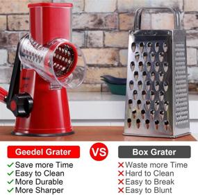 img 3 attached to 🧀 Geedel Rotary Cheese Grater and Kitchen Mandoline Vegetable Slicer with 3 Interchangeable Blades - Easy-to-Clean Rotary Grater Slicer for Fruits, Vegetables, and Nuts