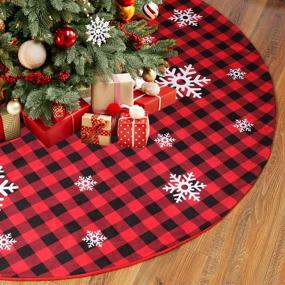 img 4 attached to 🎄 48 Inch Red and Black Buffalo Plaid Christmas Tree Skirt with White Snowflake Print - Double Layered Holiday Christmas Decorations by QIFU