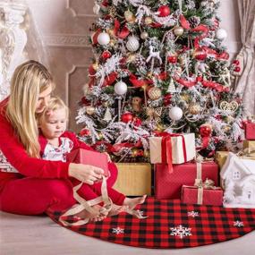 img 1 attached to 🎄 48 Inch Red and Black Buffalo Plaid Christmas Tree Skirt with White Snowflake Print - Double Layered Holiday Christmas Decorations by QIFU