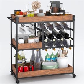 img 4 attached to 🍷 Versatile Industrial Kitchen Bar Cart: 3-Tier Storage Shelves, Portable with Wheels for Home, Wine/Liquor/Tea/Beverage Serving
