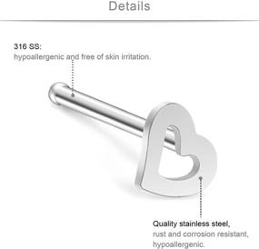 img 3 attached to 💎 Stunning SCERRING 20G 18PCS Stainless Steel Heart Bone L Shaped Screw Nose Stud Rings: Gleaming 2mm Cubic Zirconia Piercing Jewelry Collection