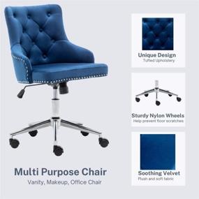 img 2 attached to 🪑 BTExpert Navy Velvet Arm Adjustable Home Office Chair with Chrome Nail Head Trim - Perfect for Bedroom, Study, Desk, or Task Chair in Elegant Tufted Design